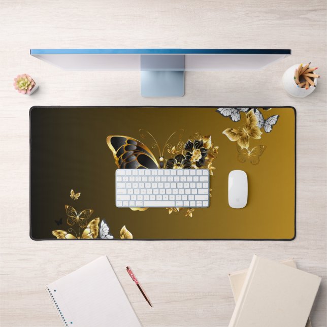 Métamorphose Dorée – Papillon Floral Élégant (Bureau 1)
