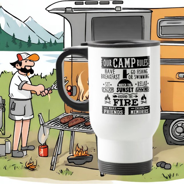 Mete règles de camping mot art Voyage Mug (Créateur téléchargé)