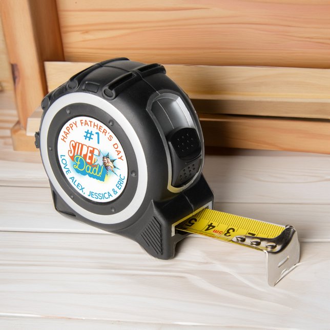 Mètre Ruban #1 Super Papa Bande dessinée Buble Photo personnal (#1 Super Dad Comic Book Bubble Custom Photo Golf Tape Measure)