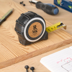 Mètre Ruban Bois rustique minimaliste 3 Initiales Monogramme