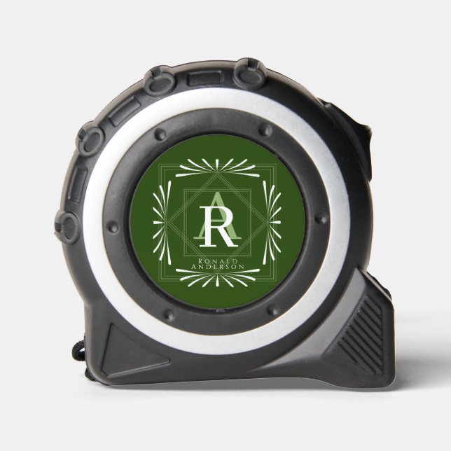 Mètre Ruban Cadre élégant Hommes Monogramme Vert (Recto)
