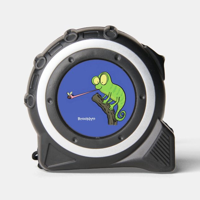 Mètre Ruban Caricature de lézard de caméléon vert joyeux (Recto)