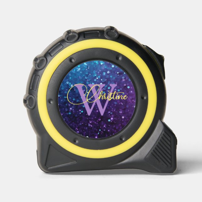 Mètre Ruban Chic Turquoise Bleu pourpre Parties scintillant dé (Recto)