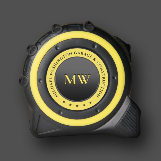 Mètre Ruban Cool Monogramme Nom Initiales Noir Jaune Moderne (Cool Monogram Name Initials Black Yellow Modern Tape Measure
)