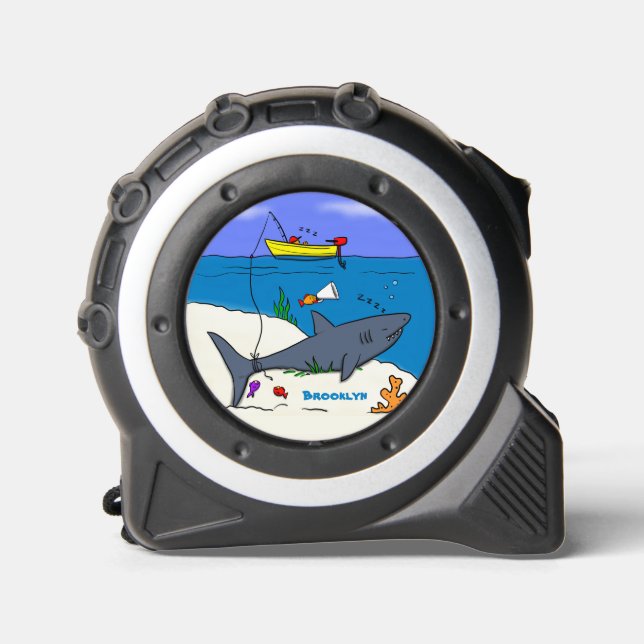 Mètre Ruban Drôle requin couché et dessin animé de pêche (Recto)