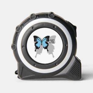 Mètre Ruban Élégant Monogramme d'ombre à papillon bleu
