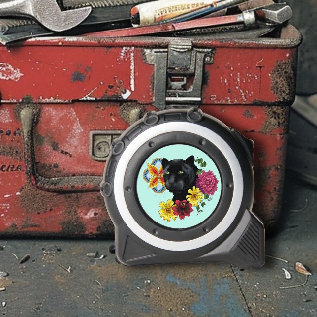 Mètre Ruban Fleurs de Portrait Jaguar Noir (Créateur téléchargé)