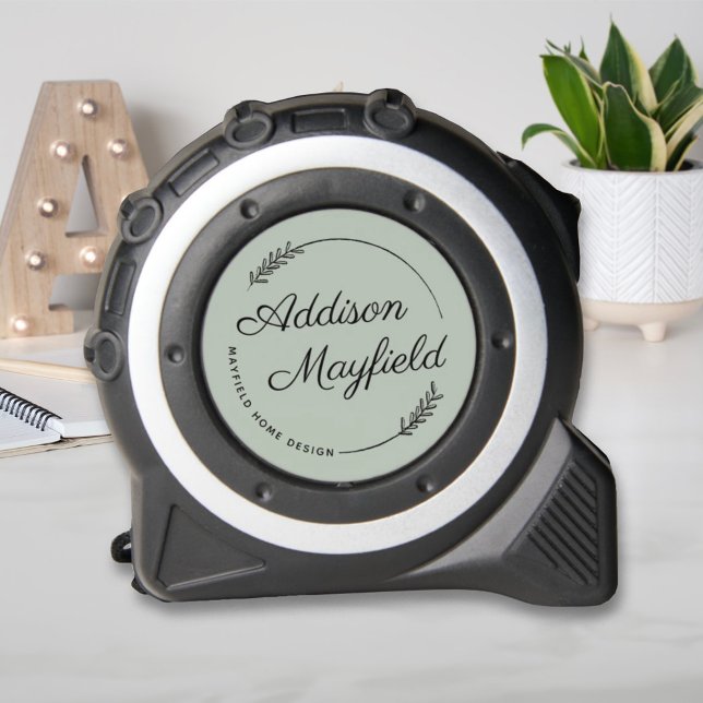 Mètre Ruban Green Laurel Feuilles Nom personnalisé Entreprise (Créateur téléchargé)