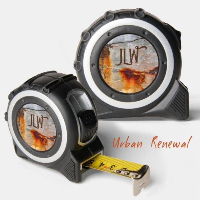 Mètre Ruban Gris rouillé et Orange Urban Grunge Industriel (Créateur téléchargé)