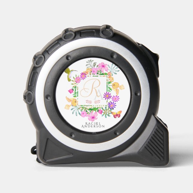 Mètre Ruban Jardin Floral Monogramme Blanc (Recto)