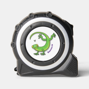 Mètre Ruban Joli gecko vert salutations avec dessin animé