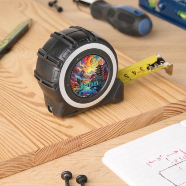 Mètre Ruban Lézard Feuilles & Couleur (Colourful Lizard Tropical Jungle Art monogrammed tape measure inches on one side metrics on other. )