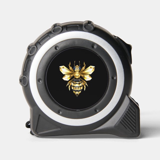 Mètre Ruban Logo Faux Gold Foil Bee Polygonal sur Noir (Recto)