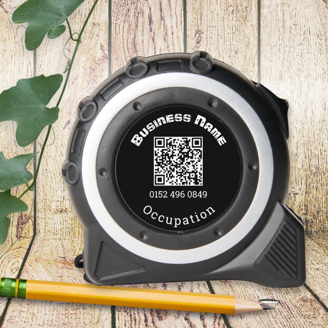 Mètre Ruban Modèle de QR code personnalisé pour les affaires e (A tape measure to personalize with name or business name, occupation, telephone and QR code)