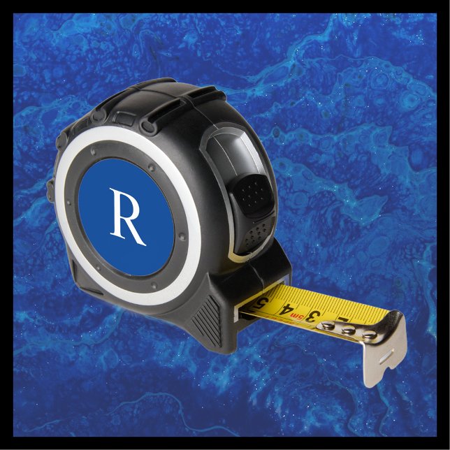 Mètre Ruban Monogramme blanc sur bleu personnalisé Handyman ou (Créateur téléchargé)