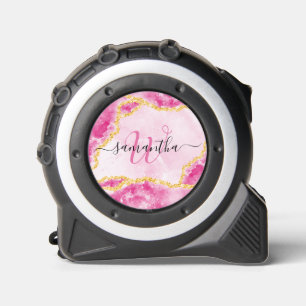 Mètre Ruban Monogramme Élégant Glam Girly Marbre Agate rose
