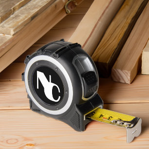 Mètre Ruban Monogramme Gras Initiales Superposées Noir et Blan