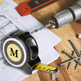 Mètre Ruban Monogramme noir personnalisé DIYers Carpenters Art