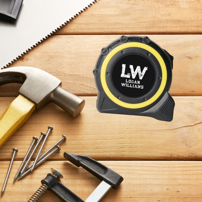 Mètre Ruban Monogramme personnalisé moderne Noir (Créateur téléchargé)