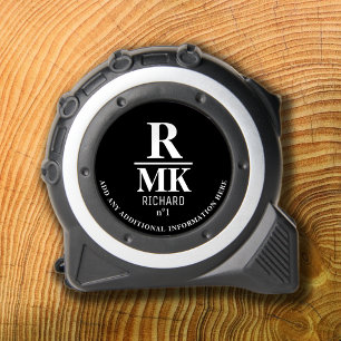 Mètre Ruban Noir et blanc minimaliste 3 Initiales Moderne