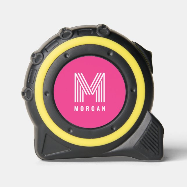 Mètre Ruban Nom du monogramme moderne Bold | Rose (Recto)