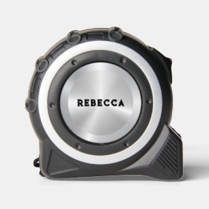 Mètre Ruban Nom minimaliste Cercle métallisé argenté
