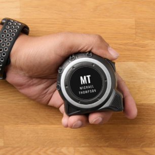 Mètre Ruban Nom simple du monogramme Initiales Noir blanc