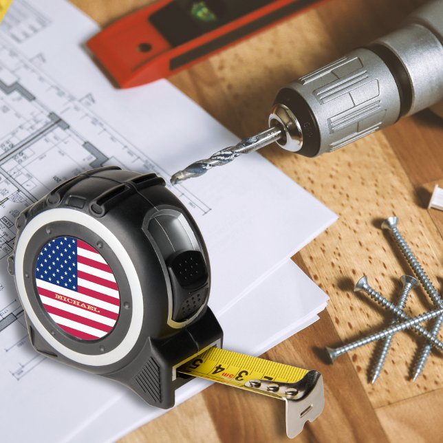 Mètre Ruban Personnalisé Monogramme or USA American Flag Patri (Custom Gold Monogram USA American Flag Patriotic Tape Measure)