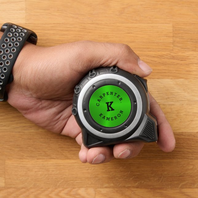 Mètre Ruban Texture métallique verte, Monogramme personnalisé  (Maison)