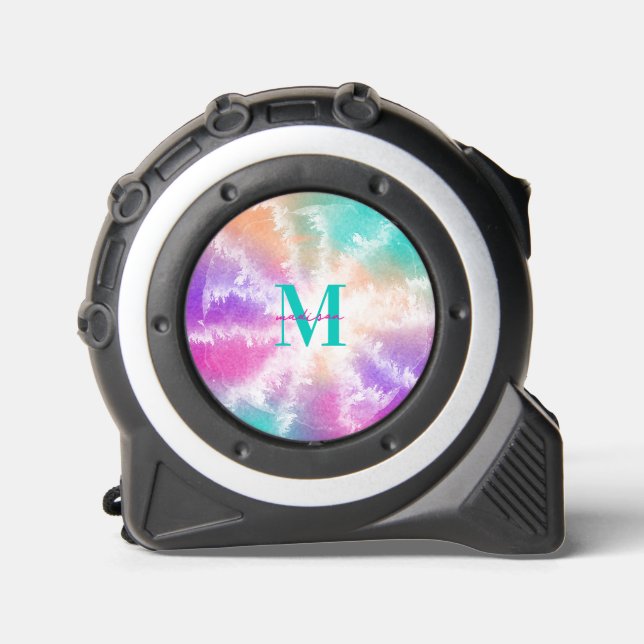 Mètre Ruban Tie Dye Pastel Rose Orange Turquoise Violet Monogr (Recto)