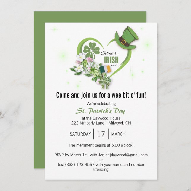 Mettez Votre Irlandais ! Invitation de la fête de  (Devant / Derrière)