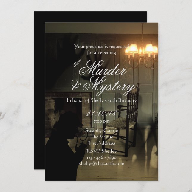 Meurtre Mystère Invitations Enquête sur la scène d (Devant / Derrière)