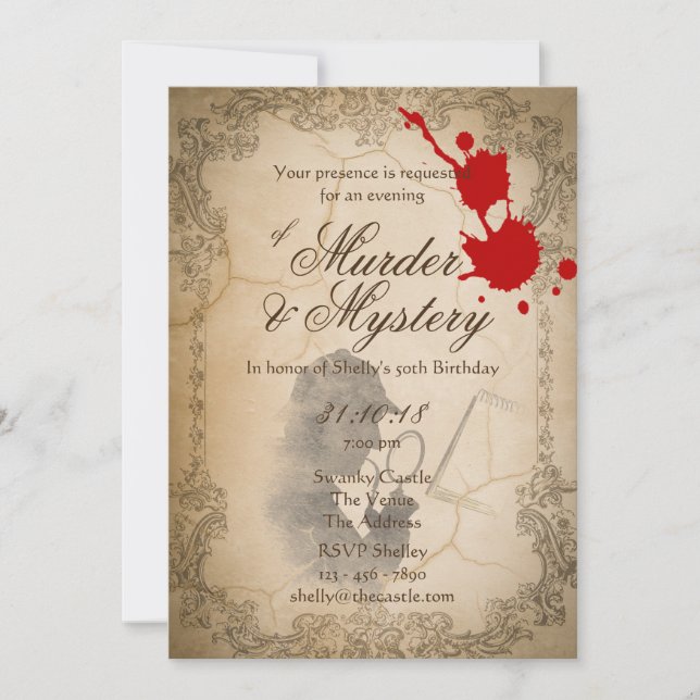 Meurtre Mystère Invitations Vintage Parchment Clas (Devant)