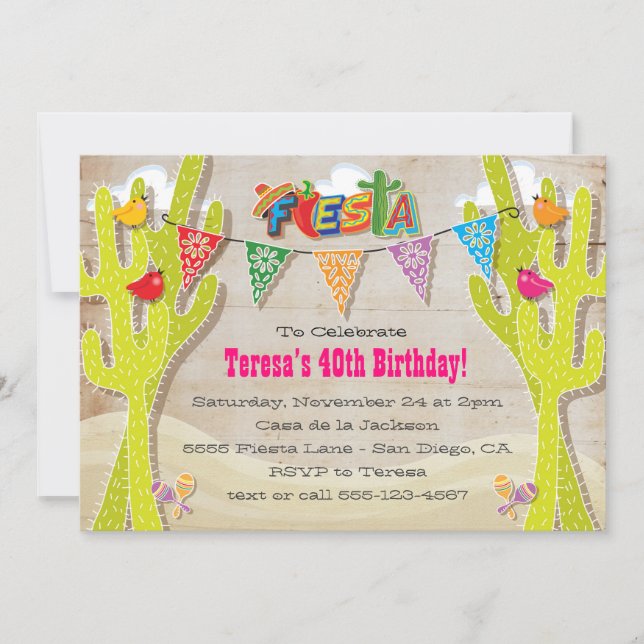 mexicaine Fiesta Cactus papel rustique invitations (Devant)