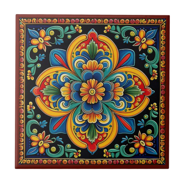 Mexicaine Huichol style fleur céramique carreau 10 (Devant)