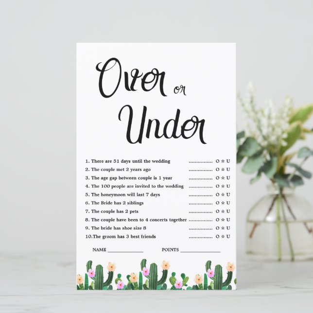 Mexican Cacti Over or Under Bridal Shower Game (Debout devant)