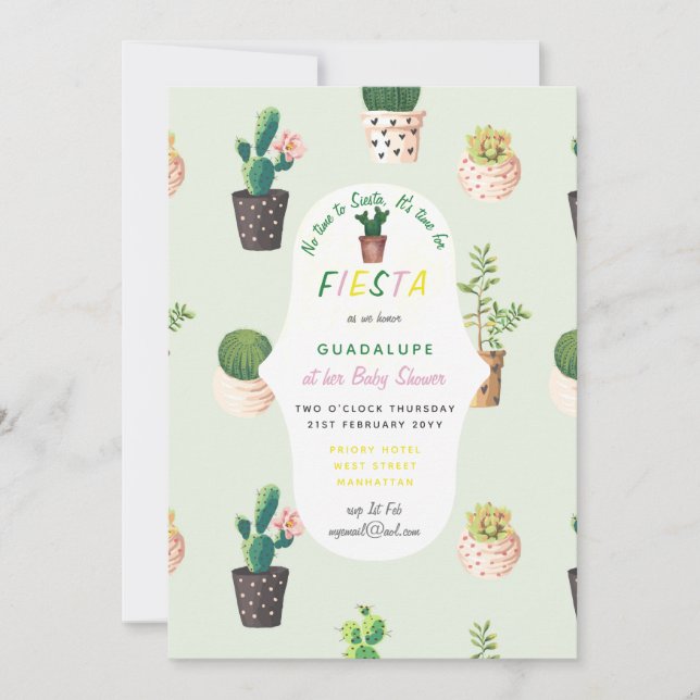 MEXICAN Fiesta BABY SHOWER Invitation Cactus Succu (Devant)