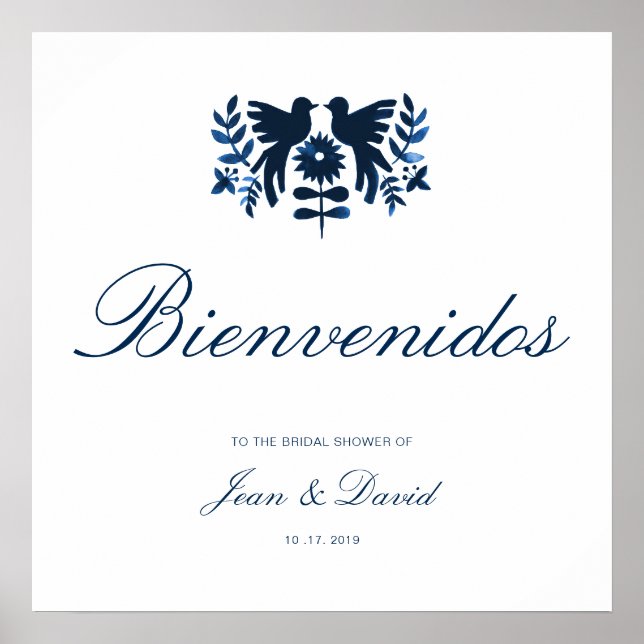 Mexican Otomi Welcome Poster - Navy (Devant)