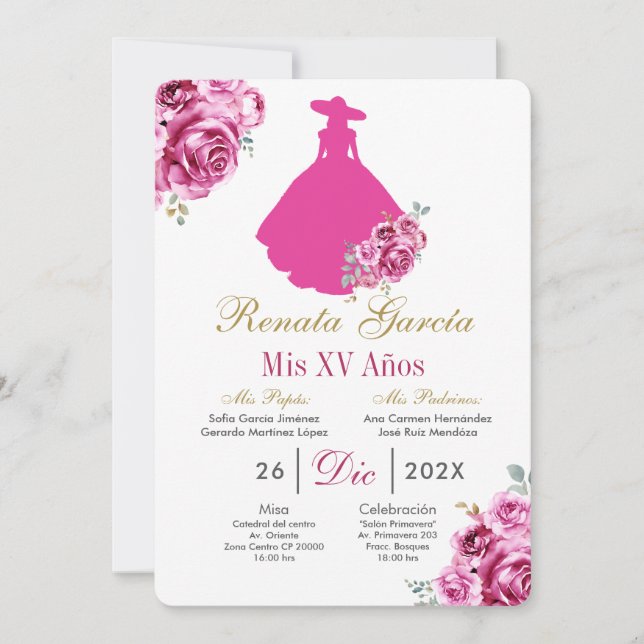 Mexican Pink Escaramuza Quinceanera Invitation (Devant)