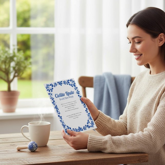 Mexican Talavera Blue Baby Shower Invitation (Créateur téléchargé)