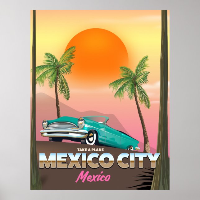 Mexico City, affiche de vacances mexicaine (Devant)