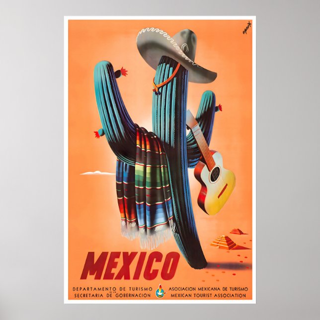 Mexico Travel Poster Mexican Art Cactus Print (Devant)