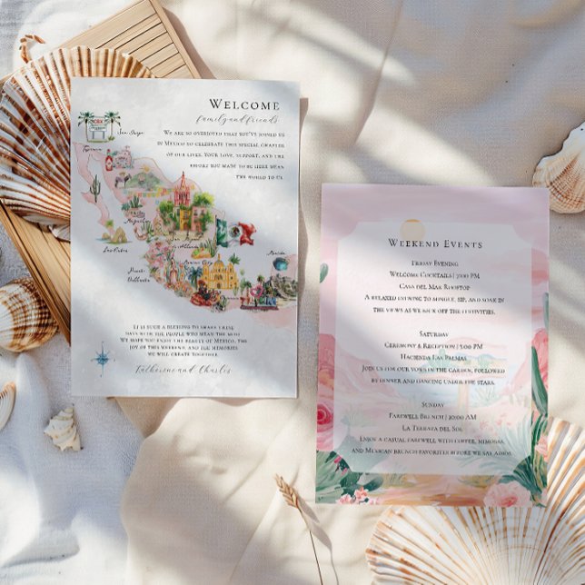 Mexique | Carte d'itinéraire de mariage de destina (Créateur téléchargé)