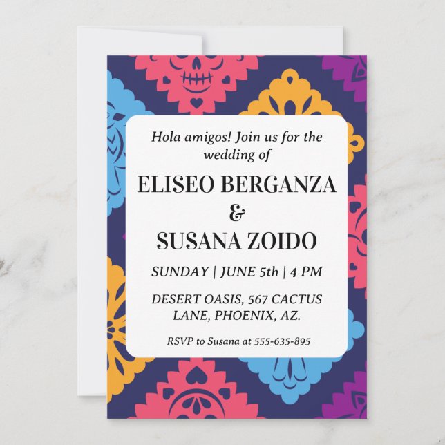 mexique coloré invitation mexicaine mariage (Devant)