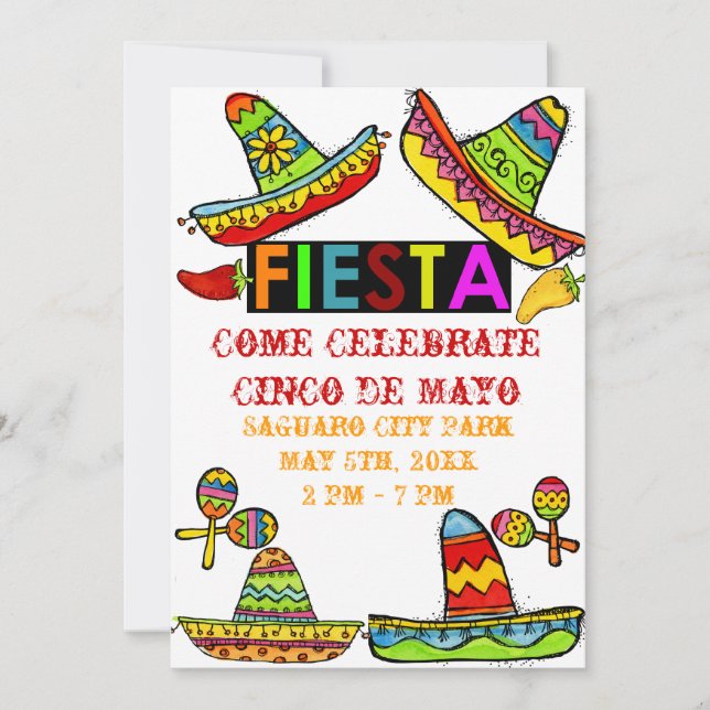 Mexique Fiesta Cinco de Mayo Invitations Blanc (Devant)