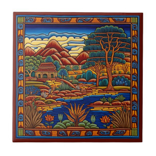 Mexique Huichol style paysage carreaux céramique 7