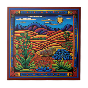 Mexique Huichol style paysage carreaux céramique 8