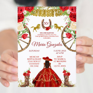 Mexique Rose rouge Charra Mis XV Anos Invitation