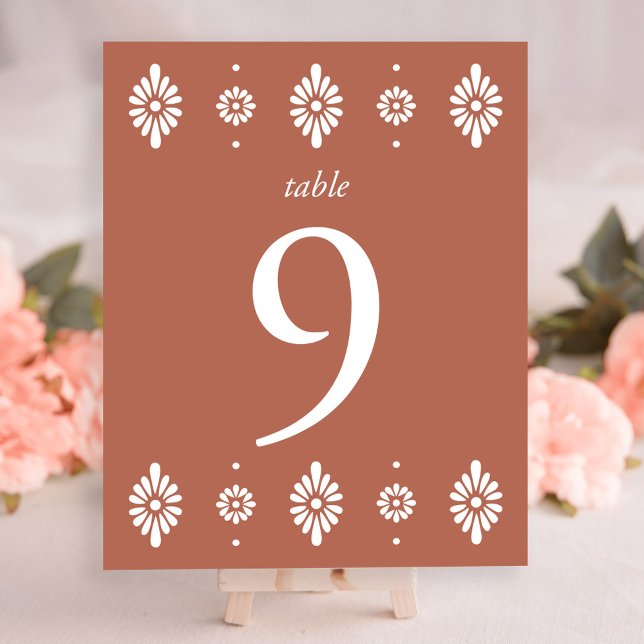 Mexique Terra Cotta Mariage Numéro de table (Mexican Terra Cotta Wedding Table Number by Fiesta Valley Print)