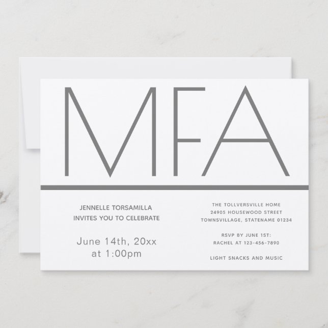 MFA grade Silver Graduation Party Invitation (Devant)